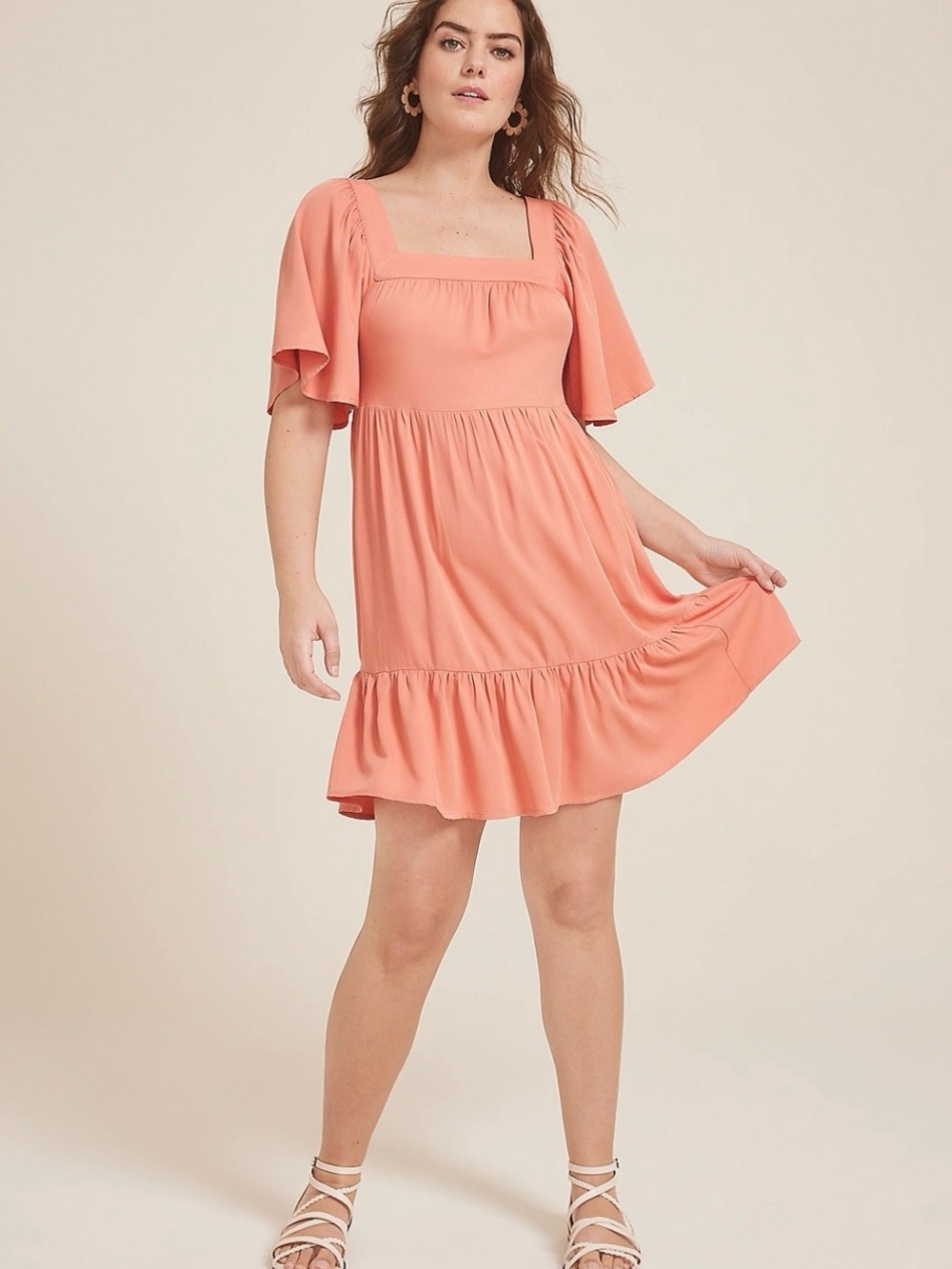 Maurices Coral Mini Dress with Square Neck & Flutter Sleeves